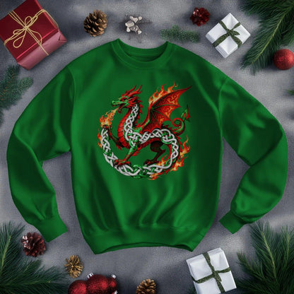 Welsh Dragon Sweatshirt - Flaming Ouroboros, Unisex - Celtic Wolfwear