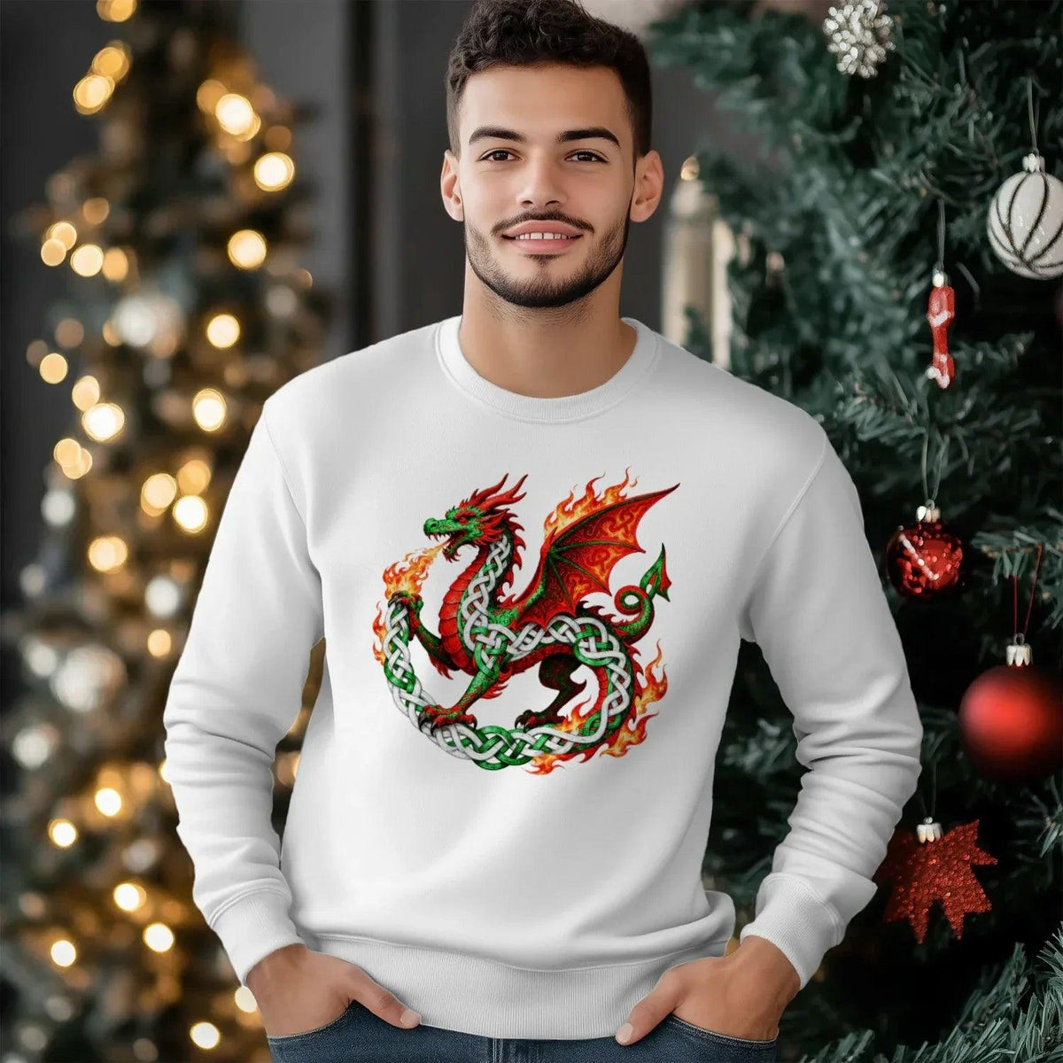 Welsh Dragon Sweatshirt - Flaming Ouroboros, Unisex - Celtic Wolfwear
