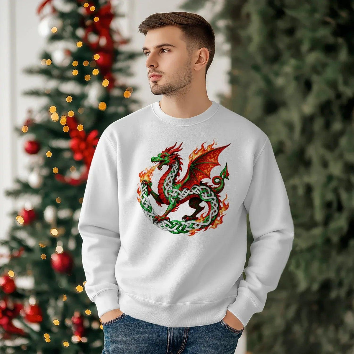 Welsh Dragon Sweatshirt - Flaming Ouroboros, Unisex - Celtic Wolfwear