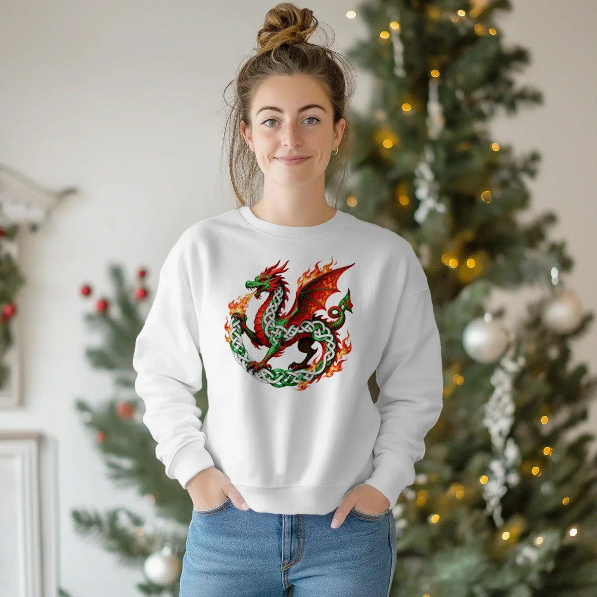 Welsh Dragon Sweatshirt - Flaming Ouroboros, Unisex - Celtic Wolfwear