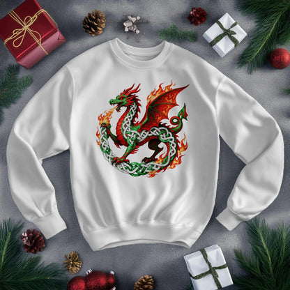 Welsh Dragon Sweatshirt - Flaming Ouroboros, Unisex - Celtic Wolfwear