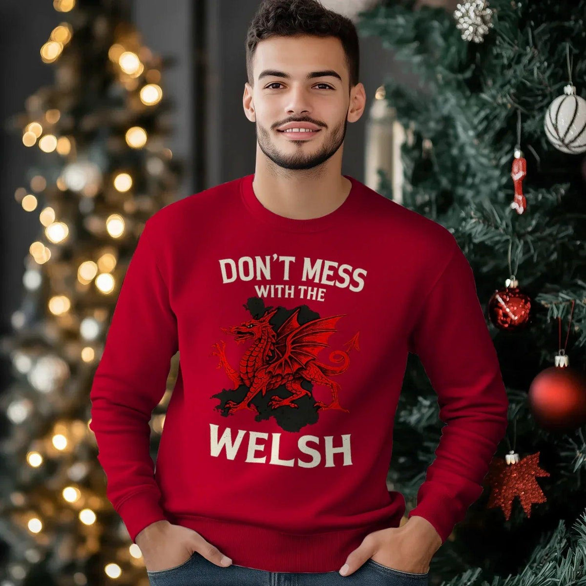 Welsh Dragon Sweatshirt - Red Emblem, Unisex Streetwear - Celtic Wolfwear