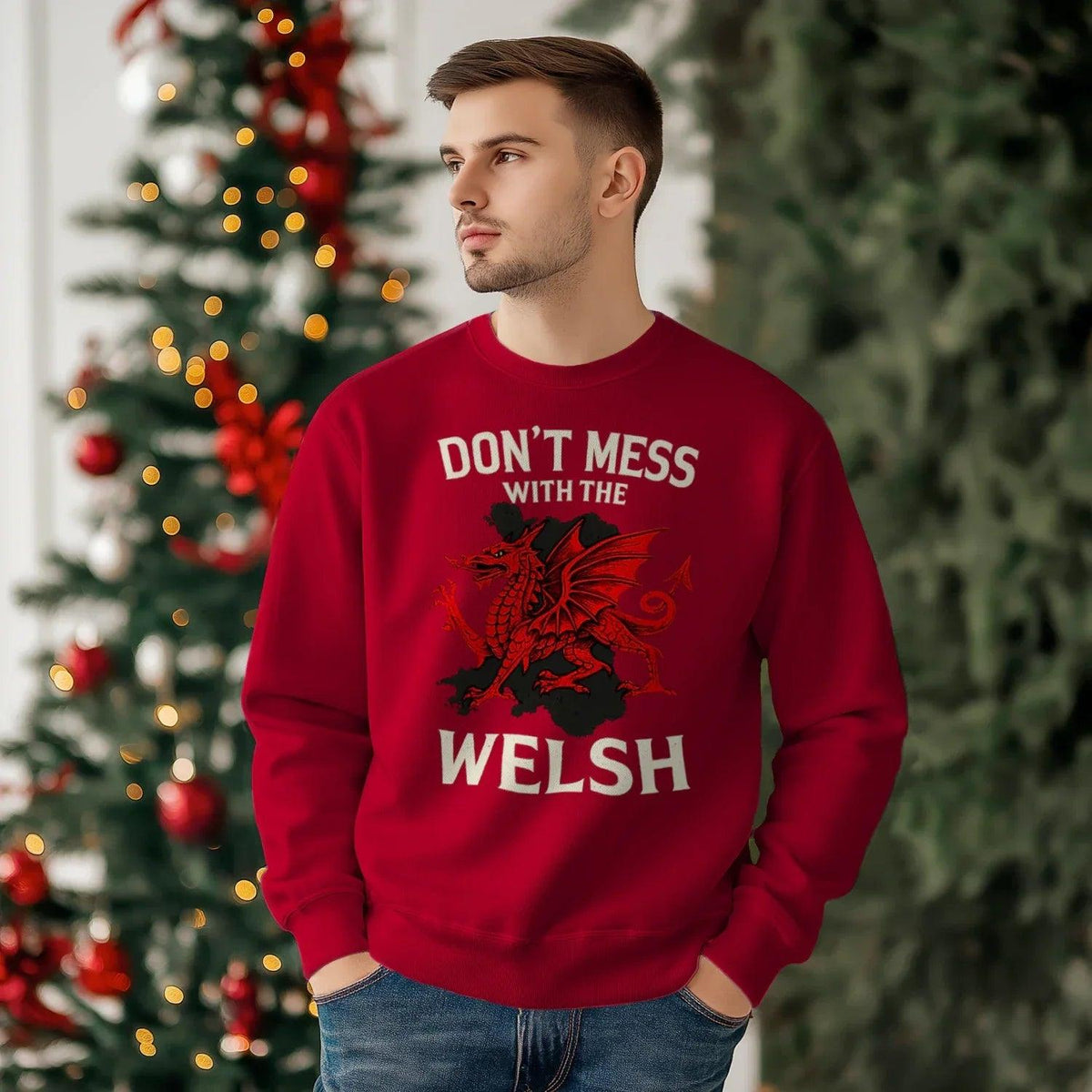 Welsh Dragon Sweatshirt - Red Emblem, Unisex Streetwear - Celtic Wolfwear