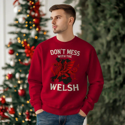 Welsh Dragon Sweatshirt - Red Emblem, Unisex Streetwear - Celtic Wolfwear