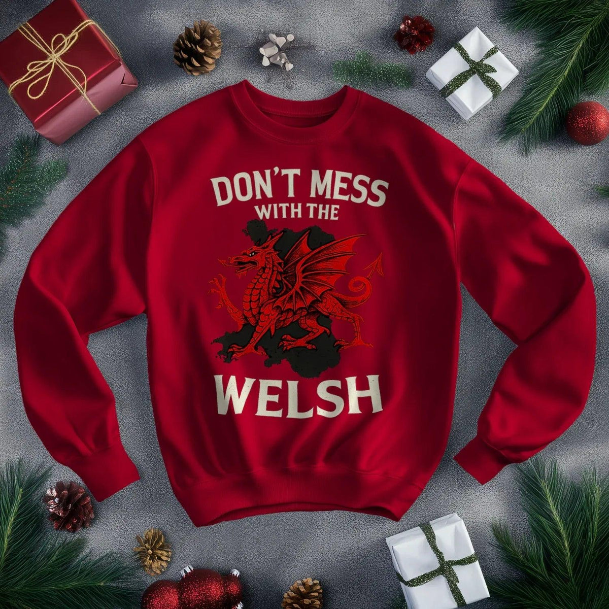 Welsh Dragon Sweatshirt - Red Emblem, Unisex Streetwear - Celtic Wolfwear