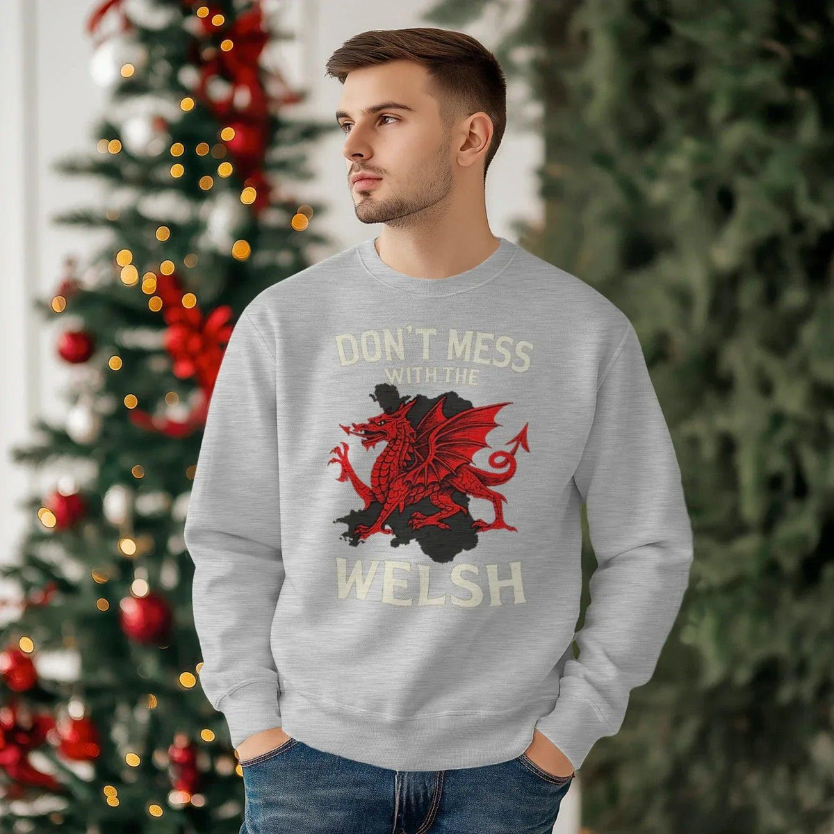 Welsh Dragon Sweatshirt - Red Emblem, Unisex Streetwear - Celtic Wolfwear