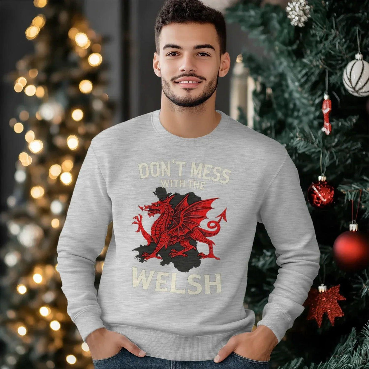 Welsh Dragon Sweatshirt - Red Emblem, Unisex Streetwear - Celtic Wolfwear