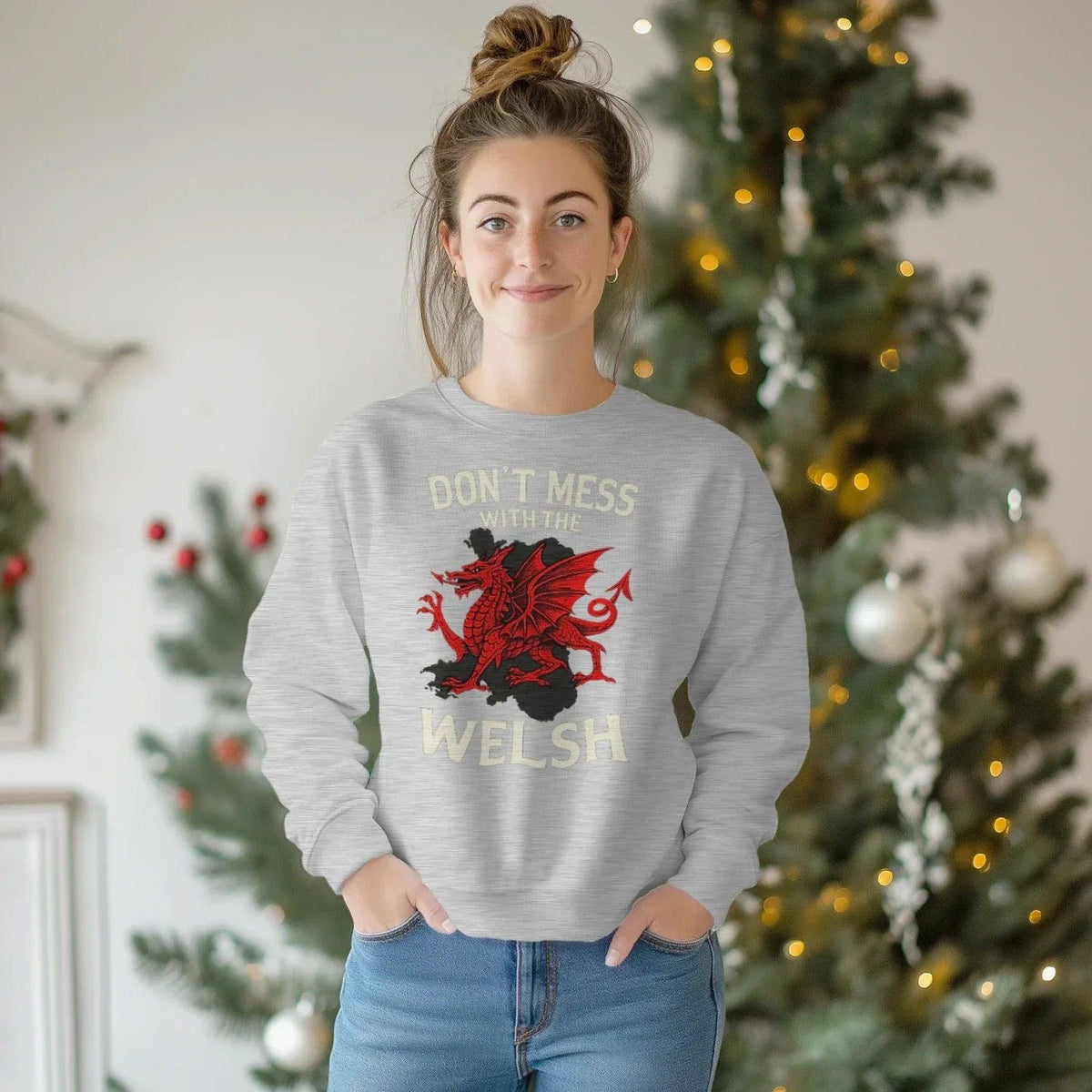 Welsh Dragon Sweatshirt - Red Emblem, Unisex Streetwear - Celtic Wolfwear