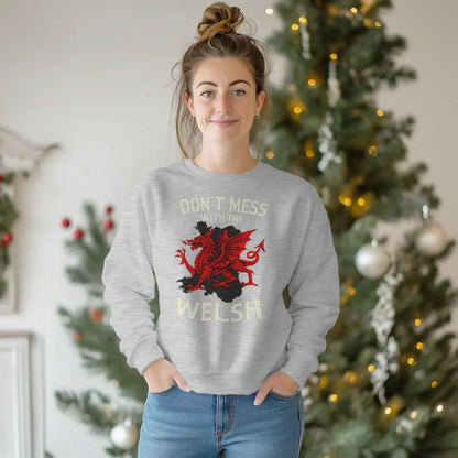 Welsh Dragon Sweatshirt - Red Emblem, Unisex Streetwear - Celtic Wolfwear