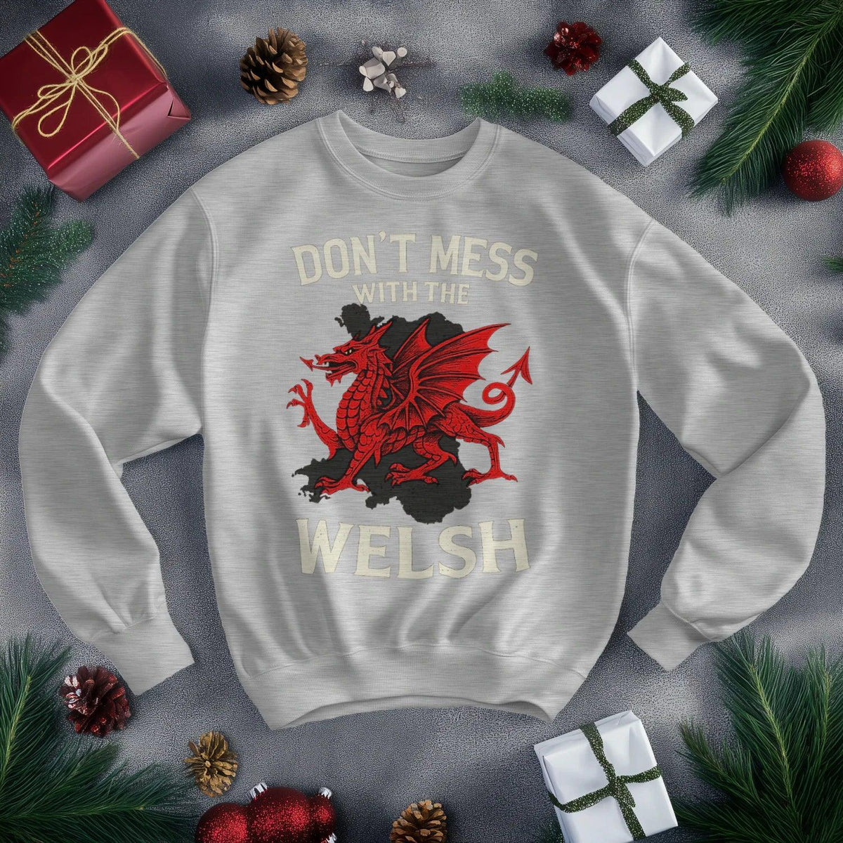 Welsh Dragon Sweatshirt - Red Emblem, Unisex Streetwear - Celtic Wolfwear