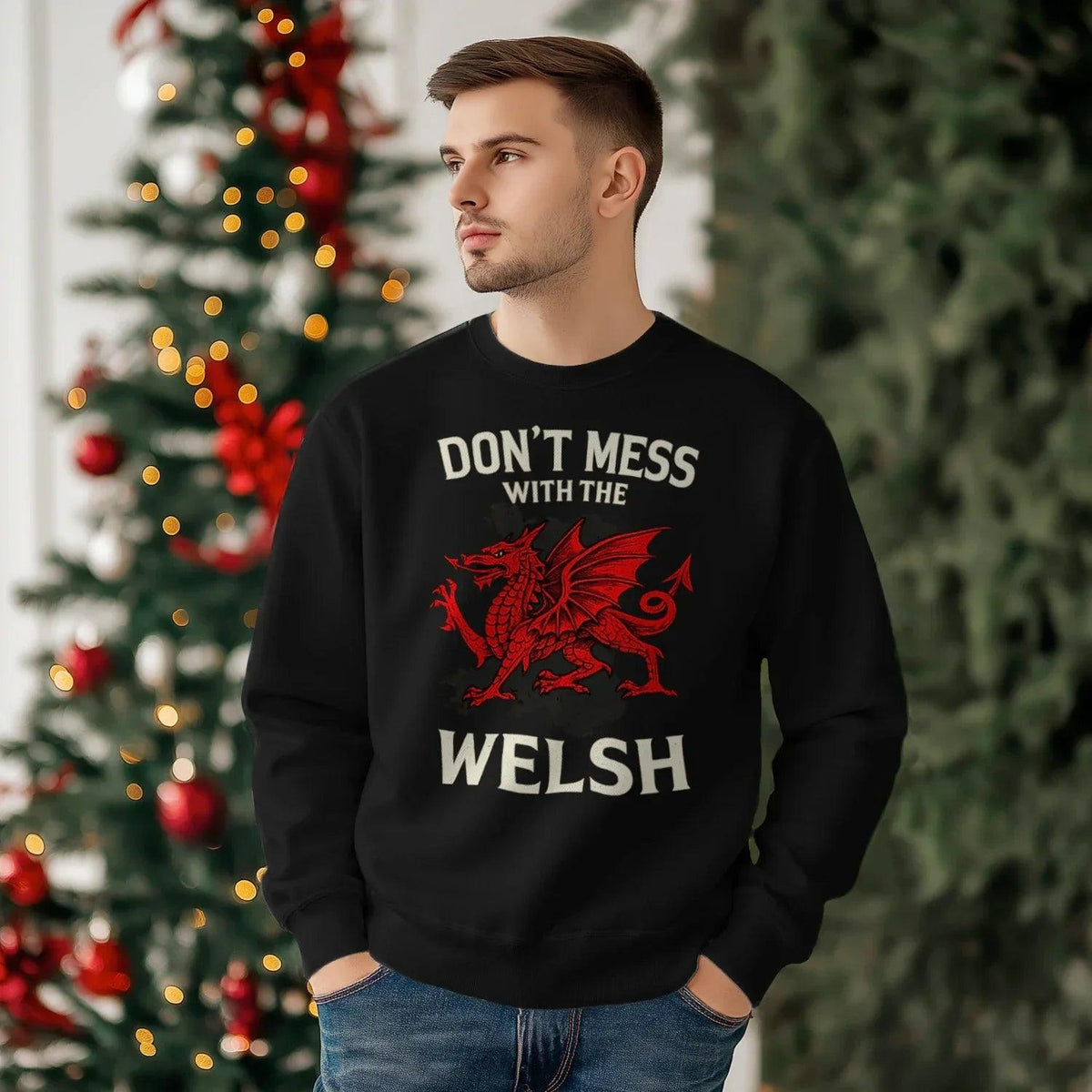 Welsh Dragon Sweatshirt - Red Emblem, Unisex Streetwear - Celtic Wolfwear