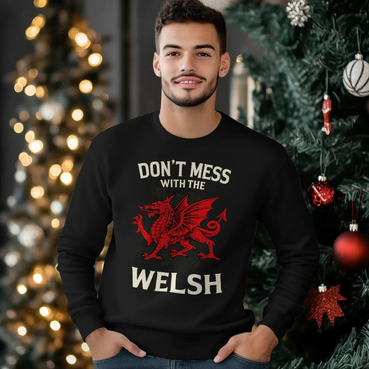 Welsh Dragon Sweatshirt - Red Emblem, Unisex Streetwear - Celtic Wolfwear