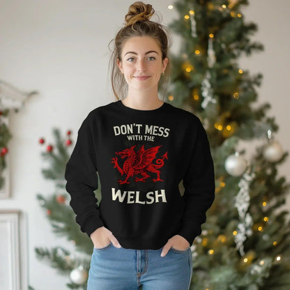 Welsh Dragon Sweatshirt - Red Emblem, Unisex Streetwear - Celtic Wolfwear
