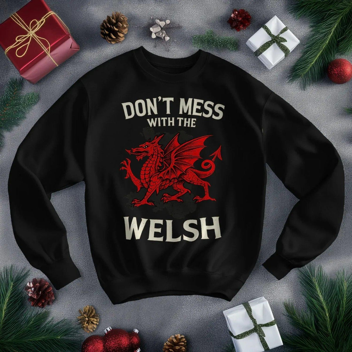 Welsh Dragon Sweatshirt - Red Emblem, Unisex Streetwear - Celtic Wolfwear