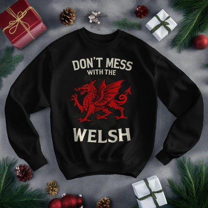 Welsh Dragon Sweatshirt - Red Emblem, Unisex Streetwear - Celtic Wolfwear