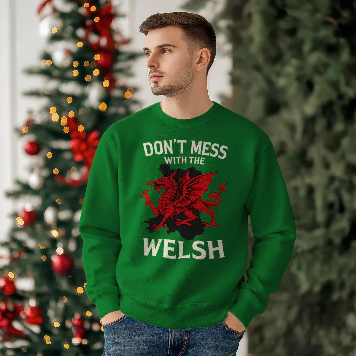 Welsh Dragon Sweatshirt - Red Emblem, Unisex Streetwear - Celtic Wolfwear