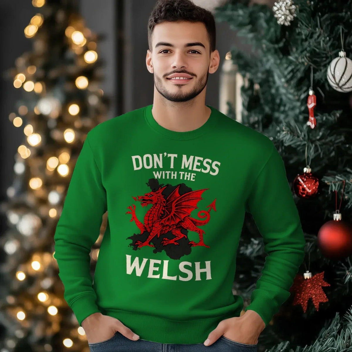 Welsh Dragon Sweatshirt - Red Emblem, Unisex Streetwear - Celtic Wolfwear