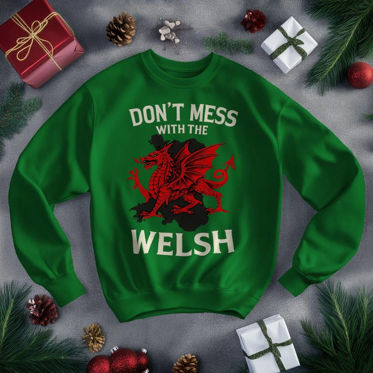 Welsh Dragon Sweatshirt - Red Emblem, Unisex Streetwear - Celtic Wolfwear
