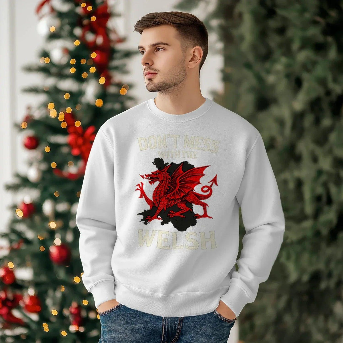 Welsh Dragon Sweatshirt - Red Emblem, Unisex Streetwear - Celtic Wolfwear