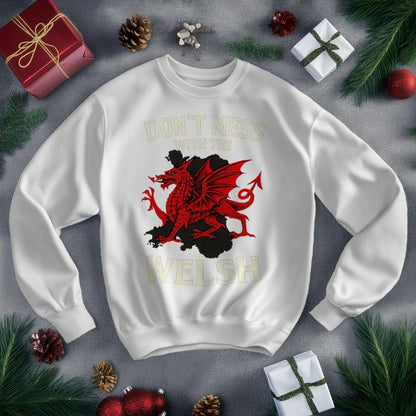 Welsh Dragon Sweatshirt - Red Emblem, Unisex Streetwear - Celtic Wolfwear
