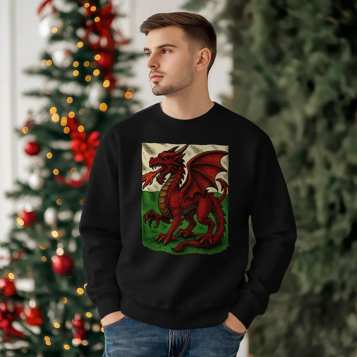 Welsh Dragon Sweatshirt - Red Long Sleeve Celtics Unisex - Celtic Wolfwear