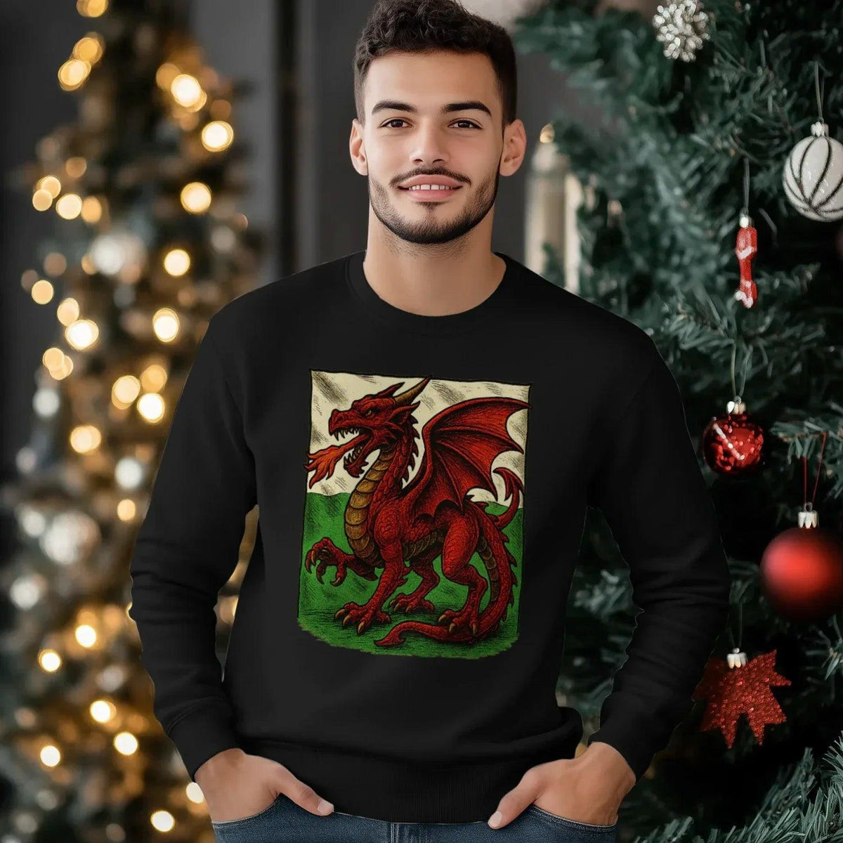 Welsh Dragon Sweatshirt - Red Long Sleeve Celtics Unisex - Celtic Wolfwear