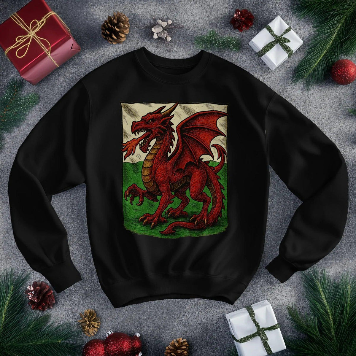Welsh Dragon Sweatshirt - Red Long Sleeve Celtics Unisex - Celtic Wolfwear