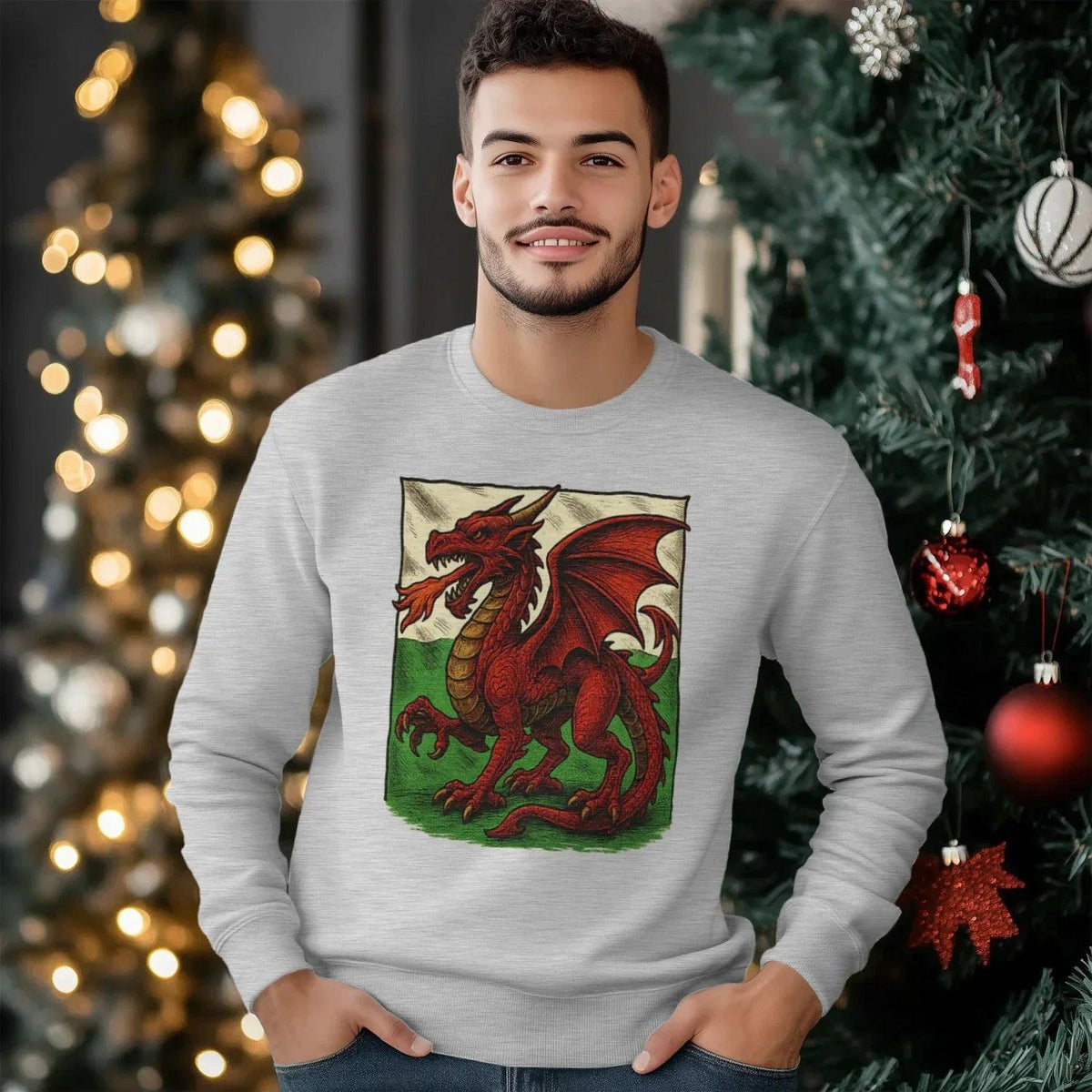 Welsh Dragon Sweatshirt - Red Long Sleeve Celtics Unisex - Celtic Wolfwear