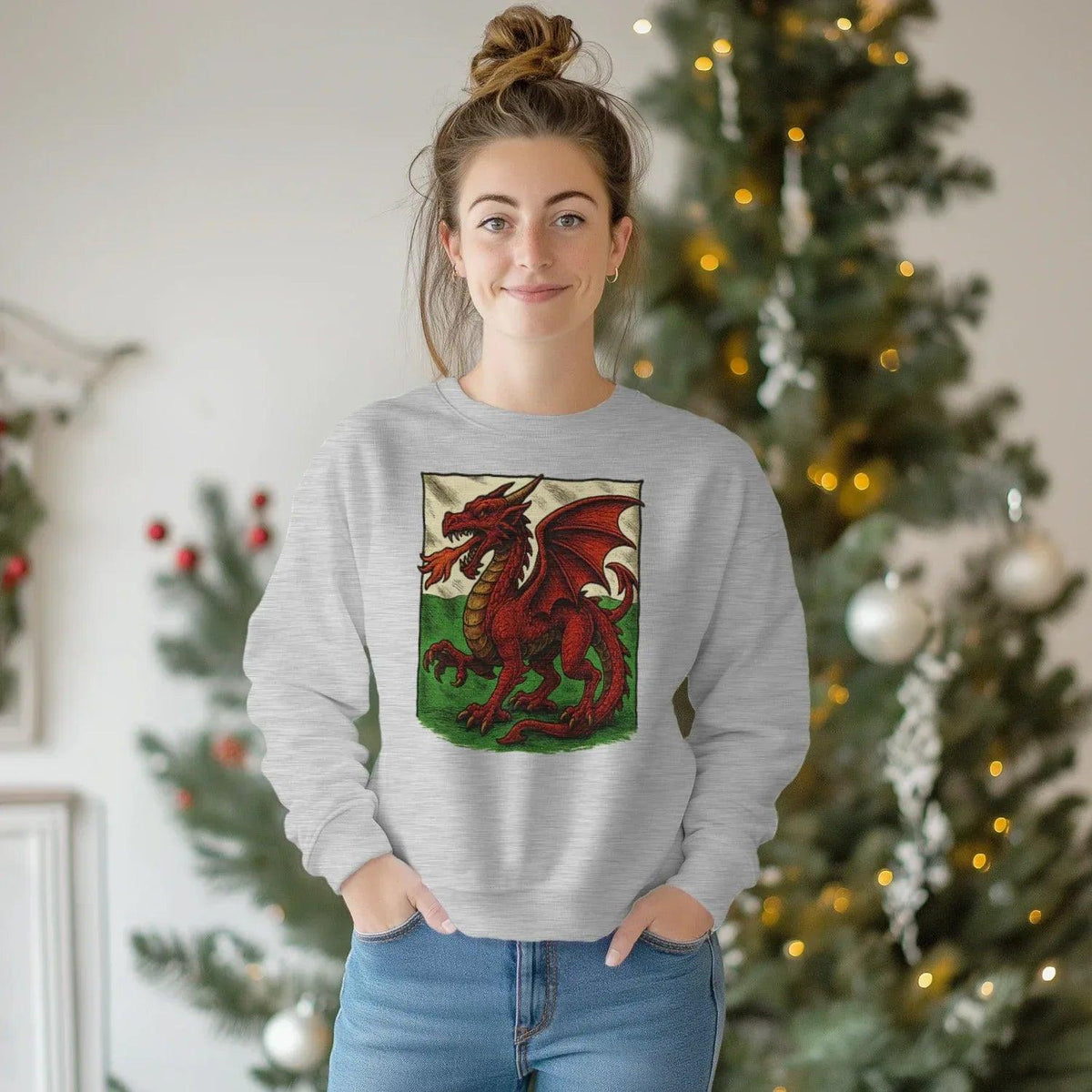 Welsh Dragon Sweatshirt - Red Long Sleeve Celtics Unisex - Celtic Wolfwear