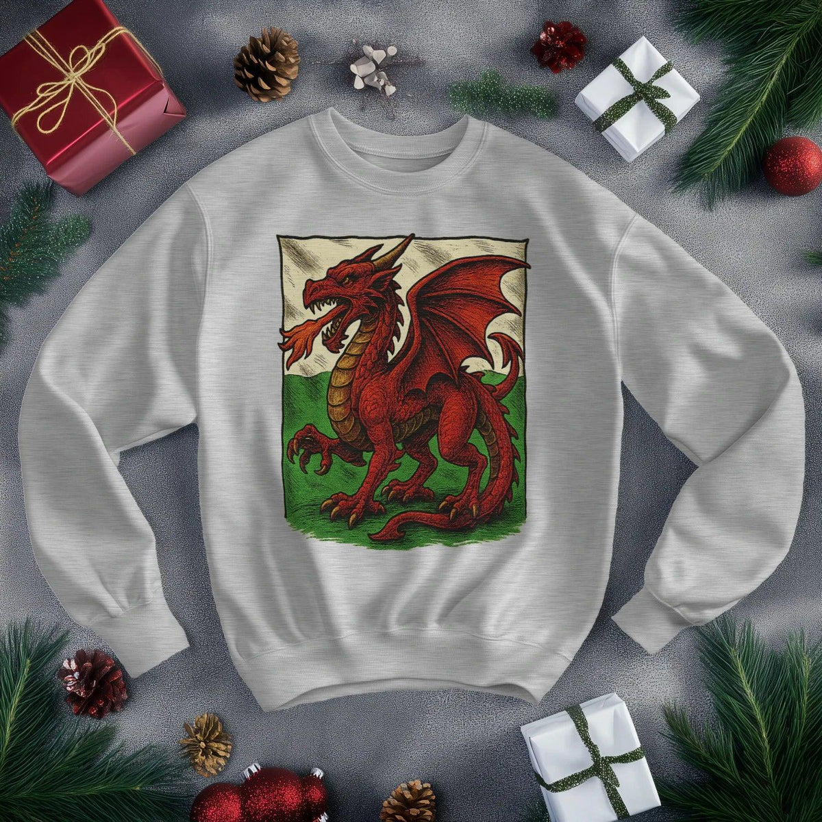 Welsh Dragon Sweatshirt - Red Long Sleeve Celtics Unisex - Celtic Wolfwear