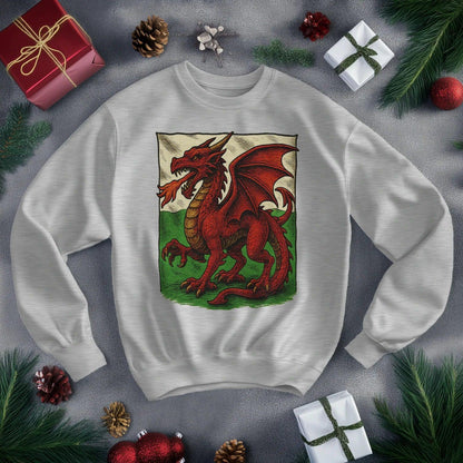 Welsh Dragon Sweatshirt - Red Long Sleeve Celtics Unisex - Celtic Wolfwear