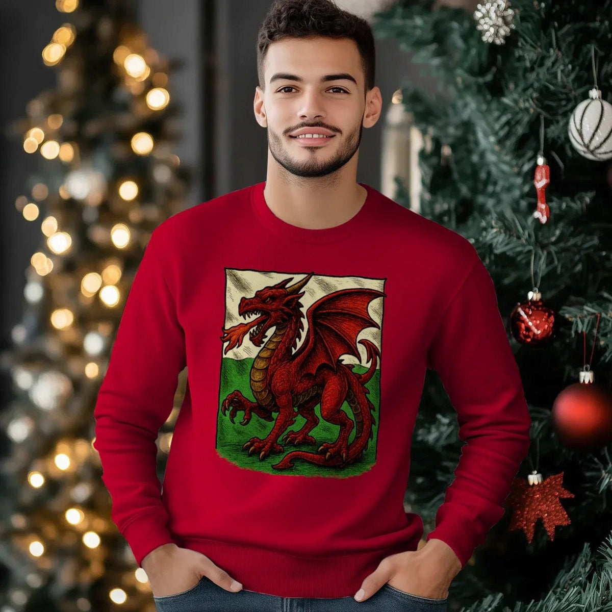 Welsh Dragon Sweatshirt - Red Long Sleeve Celtics Unisex - Celtic Wolfwear