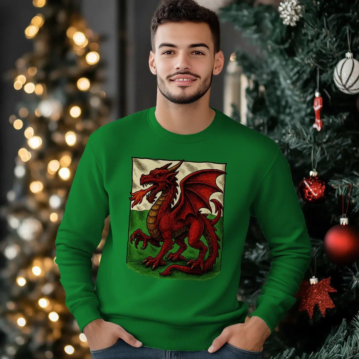 Welsh Dragon Sweatshirt - Red Long Sleeve Celtics Unisex - Celtic Wolfwear