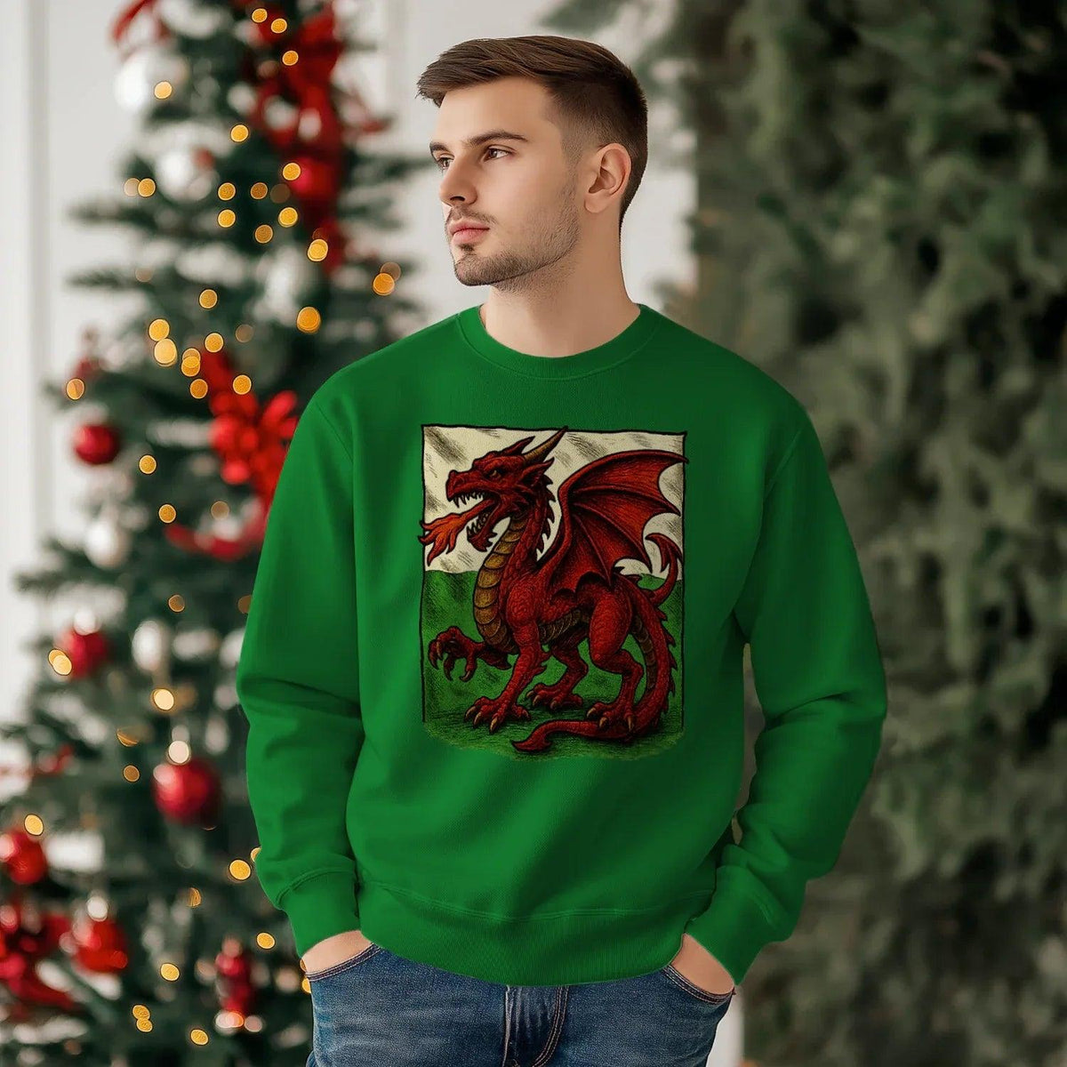 Welsh Dragon Sweatshirt - Red Long Sleeve Celtics Unisex - Celtic Wolfwear