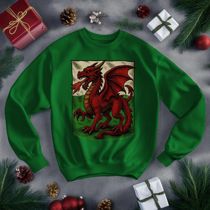 Welsh Dragon Sweatshirt - Red Long Sleeve Celtics Unisex - Celtic Wolfwear