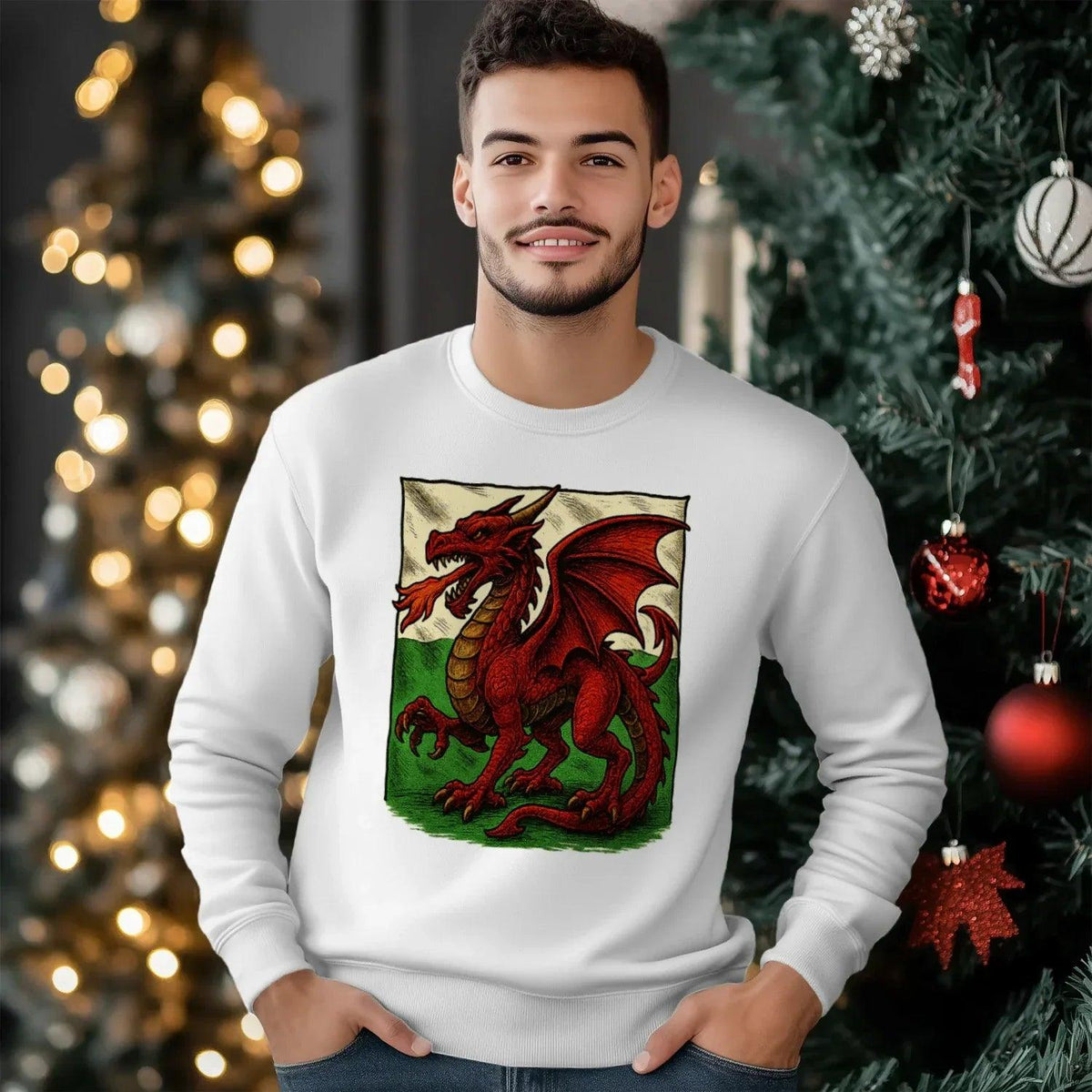 Welsh Dragon Sweatshirt - Red Long Sleeve Celtics Unisex - Celtic Wolfwear