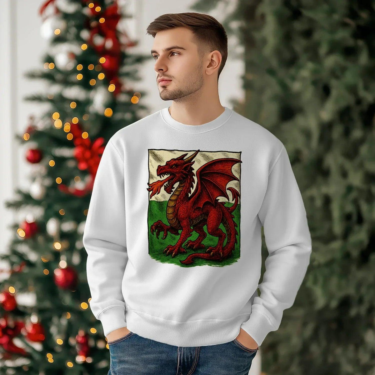 Welsh Dragon Sweatshirt - Red Long Sleeve Celtics Unisex - Celtic Wolfwear