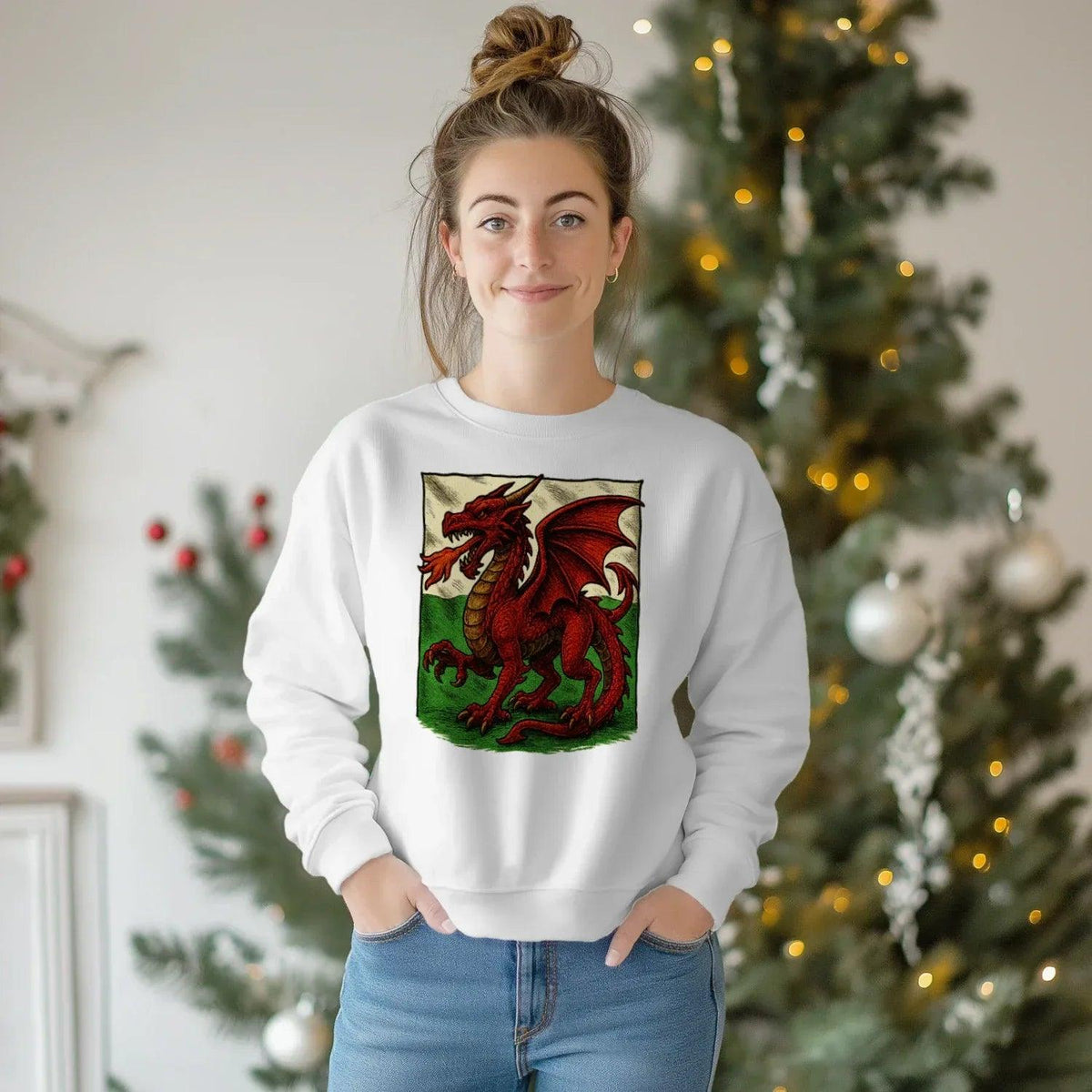 Welsh Dragon Sweatshirt - Red Long Sleeve Celtics Unisex - Celtic Wolfwear