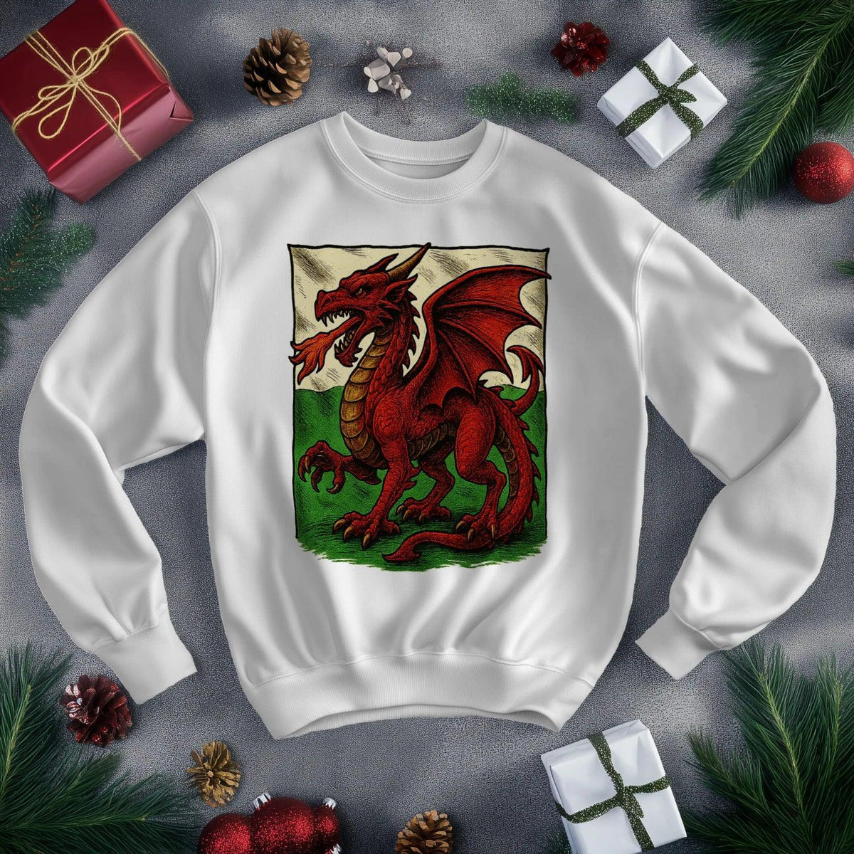 Welsh Dragon Sweatshirt - Red Long Sleeve Celtics Unisex - Celtic Wolfwear