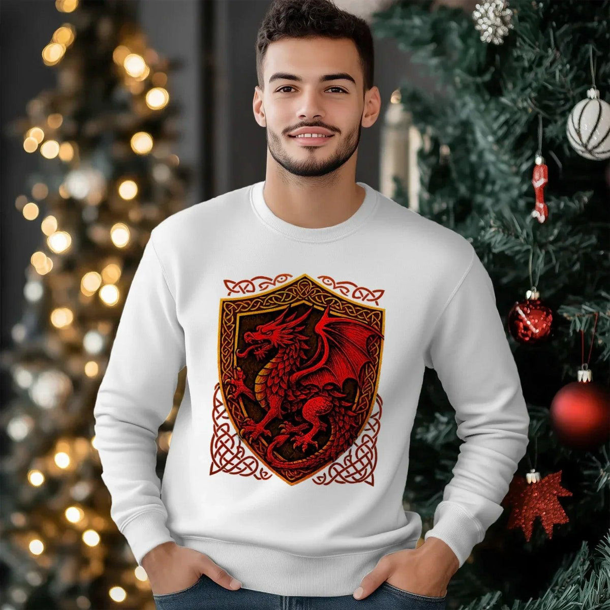 Welsh Dragon Sweatshirt - Shield Heraldic Crew Match - Celtic Wolfwear