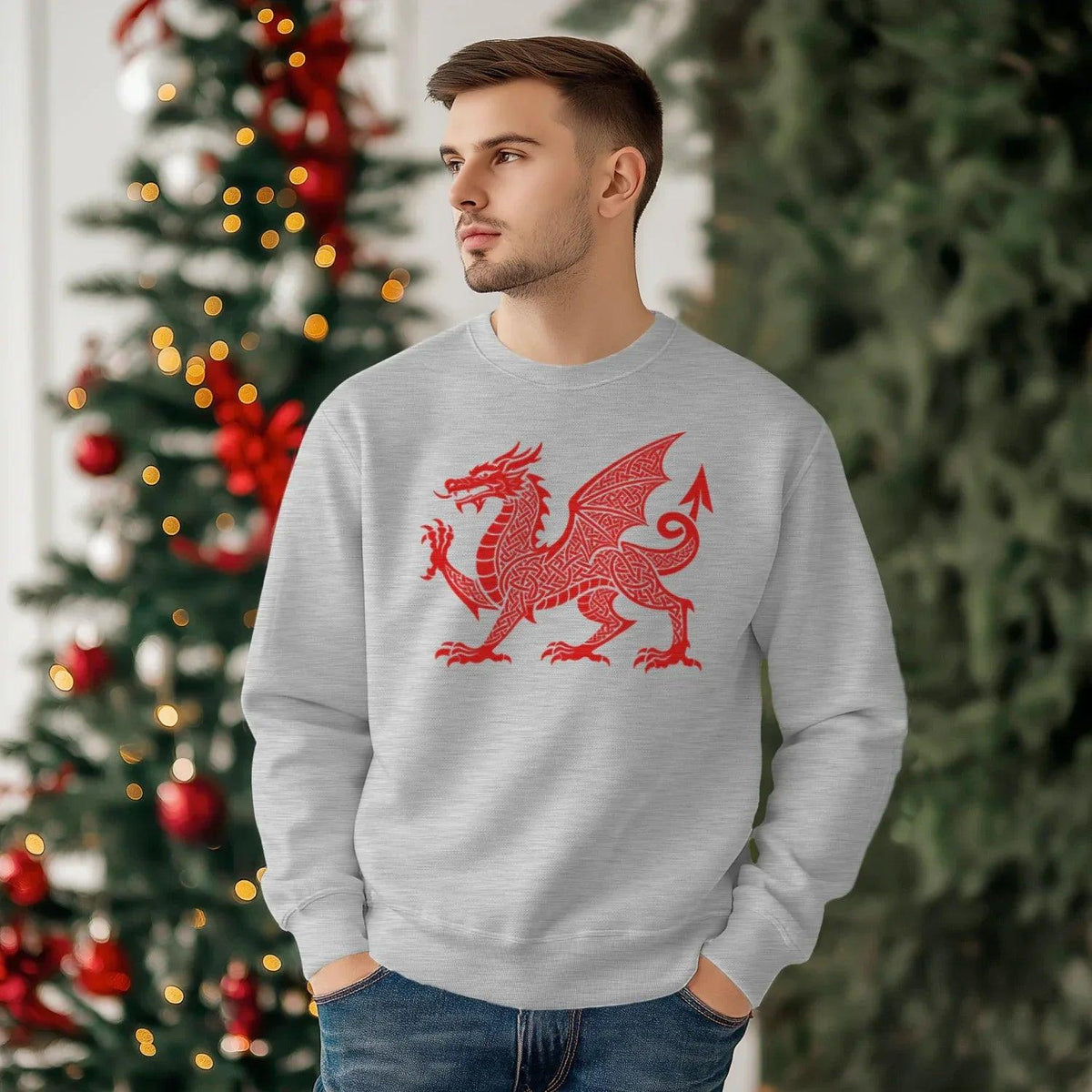 Welsh Dragon Sweatshirt - Textured, Heritage Streetwear - Celtic Wolfwear