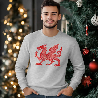 Welsh Dragon Sweatshirt - Textured, Heritage Streetwear - Celtic Wolfwear
