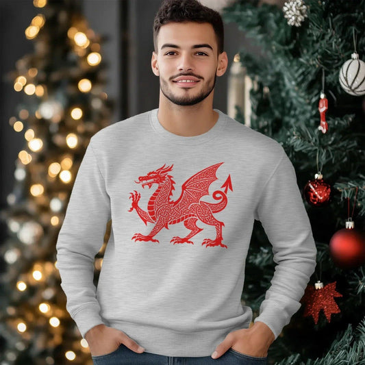 Welsh Dragon Sweatshirt - Textured, Heritage Streetwear - Celtic Wolfwear