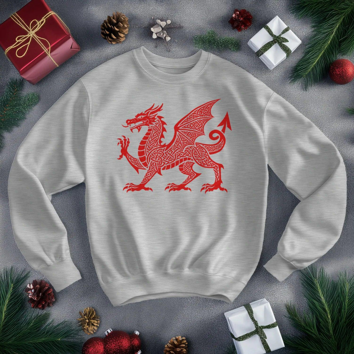 Welsh Dragon Sweatshirt - Textured, Heritage Streetwear - Celtic Wolfwear