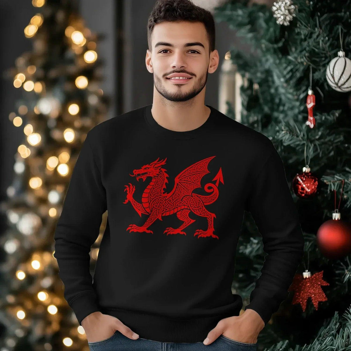 Welsh Dragon Sweatshirt - Textured, Heritage Streetwear - Celtic Wolfwear