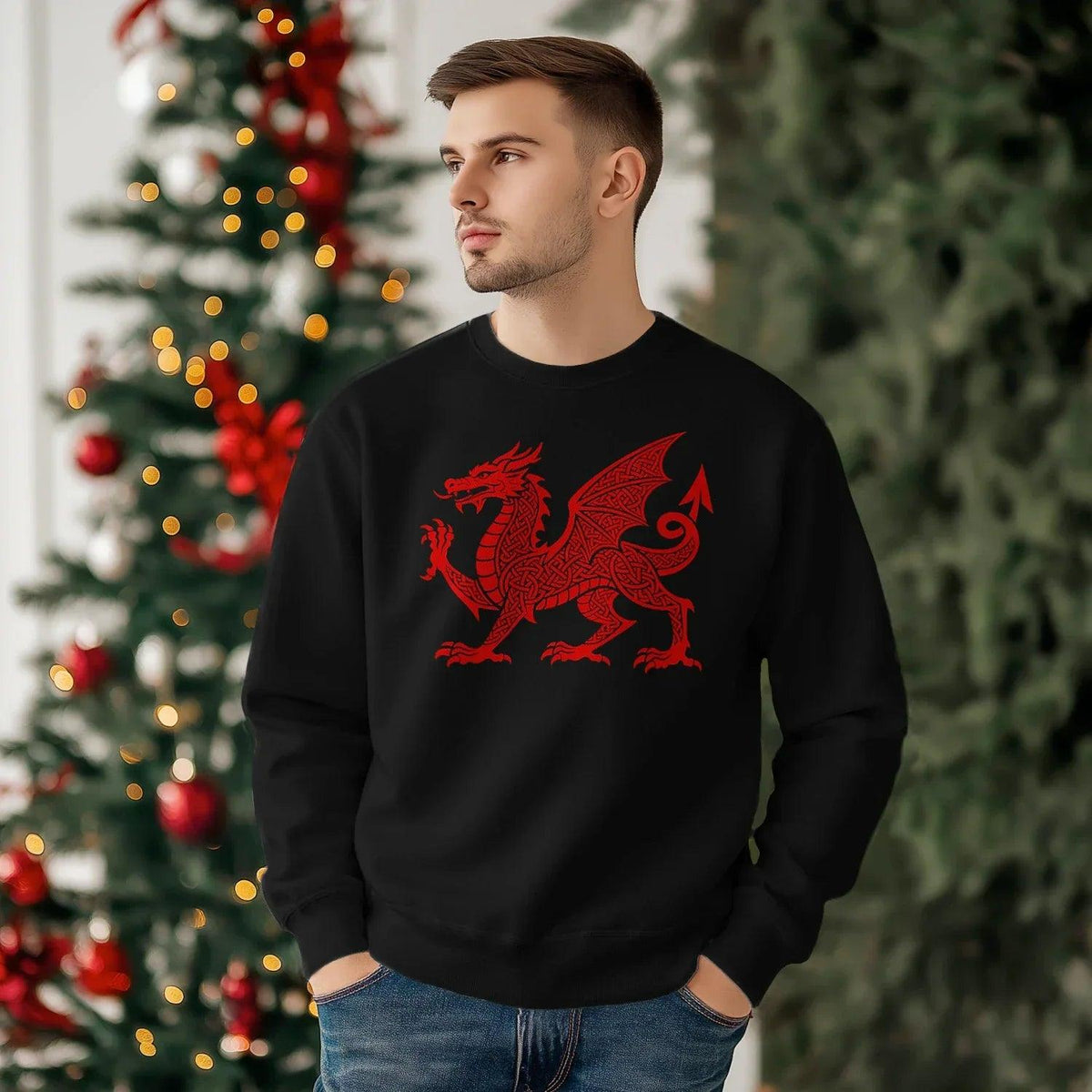 Welsh Dragon Sweatshirt - Textured, Heritage Streetwear - Celtic Wolfwear