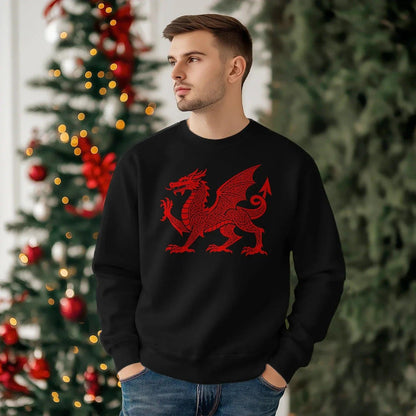 Welsh Dragon Sweatshirt - Textured, Heritage Streetwear - Celtic Wolfwear