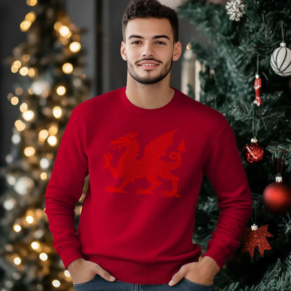 Welsh Dragon Sweatshirt - Textured, Heritage Streetwear - Celtic Wolfwear