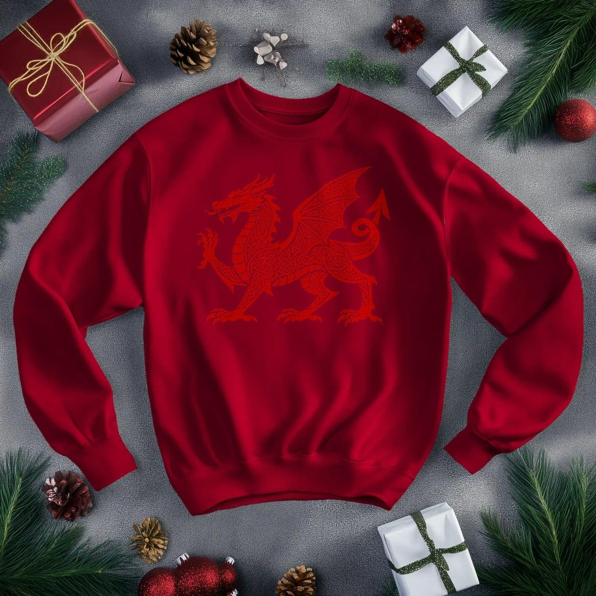 Welsh Dragon Sweatshirt - Textured, Heritage Streetwear - Celtic Wolfwear