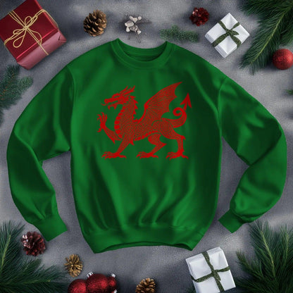 Welsh Dragon Sweatshirt - Textured, Heritage Streetwear - Celtic Wolfwear